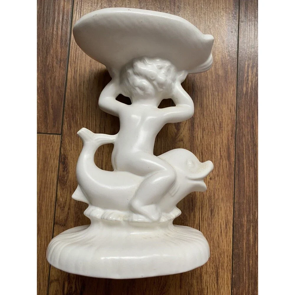 VINTAGE WHITE CHIC CERAMIC CHERUB COMPOTE SOAP DISH SHABBY COTTAGE FARMHOUSE